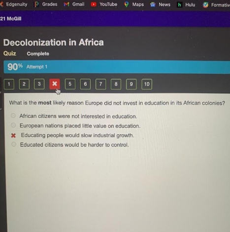 what is the most likely reason europe did not invest in education in its african colonies?